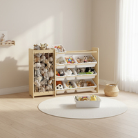 Organisateur de rangement pour jouets d'enfants moderne 2-en-1, étagère pour animaux en peluche et jouets avec 12 bacs, construction en bois massif multifonctionnelle plus épaisse