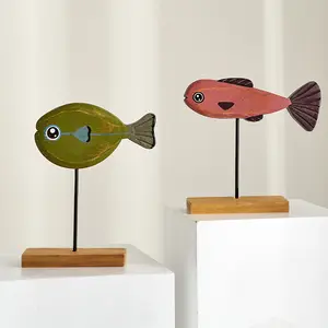 热卖创意彩绘装饰鱼木工艺家居儿童房雕像装饰品