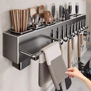 Wall Mounted <b>Kitchen</b> <b>Storage</b> Rack With Tray Multipurpose Dish Knife Holder Hanging Drainer For utensils and chopsticks - Product Image 1