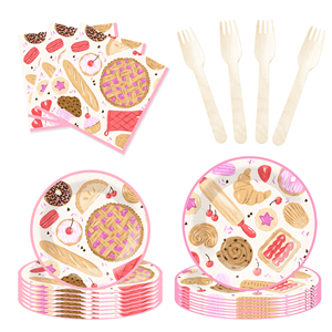 DAMAI - Juego de Vajilla Desechable de Papel con Diseño de Feliz Cumpleaños en Color Rosa, Platos, Servilletas y Mantel Desechables para Fiestas Infantiles - Product Image 3