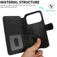 Portefeuille en cuir PU d'affaires pour iPhone 16 Pro 17 Proma Flip Card Slots Folio Phone Back Cover Shell avec béquille magnétique