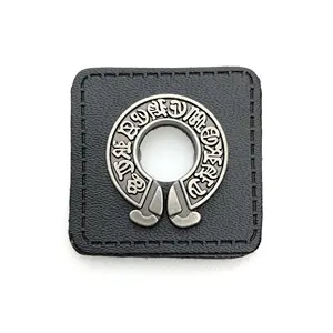 Bestsellers custom black antique silver brand logo embossed leather restoration patch