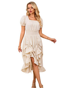 Nueva llegada mujeres Vintage <span class=keywords><strong>Renacimiento</strong></span> francés cuello cuadrado manga corta vestido Medieval Cosplay vestido - Product Image 2