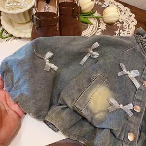 New Style Girls' Denim Fleece-<b>lined</b> Set Slightly Stretchy Flared <b>Jeans</b> Two-piece Trendy Set Girls Clothing Set - Product Image 5