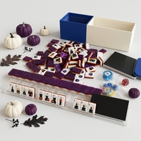 Jeu de Mahjong d'Halloween avec tuiles violettes scintillantes aspect céramique, kit de jeu complet avec supports, cartes et dés, coffret cadeau