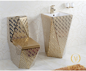 Vente en gros de cuvette suspendue au mur <span class=keywords><strong>pour</strong></span> salle de bain de luxe de haute qualité dorée et blanche et ensembles de cuvette de toilette monobloc - Product Image 6