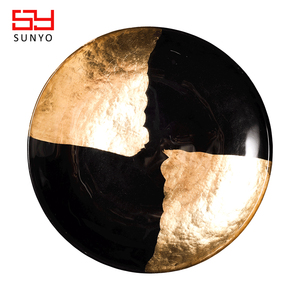 Assiette à dîner en verre <span class=keywords><strong>noir</strong></span> <span class=keywords><strong>et</strong></span> <span class=keywords><strong>or</strong></span>, 10 pouces, qualité alimentaire, passe au lave-vaisselle, vente en gros, certifiée FDA LFGB - Product Image 2
