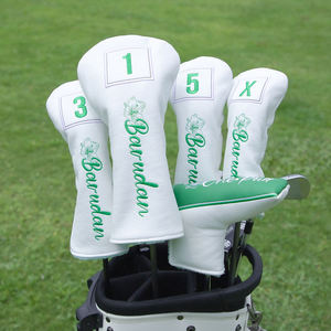 Housse de tête de driver de golf en cuir brodé, design OEM, lot de 4 protections de tête de club de golf en cuir - Product Image 3