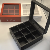 Boîte à Thé Multi-Usage en Bois à 9 Compartiments, Boîte de Rangement Carrée pour Sachets de Thé, Coffret Cadeau