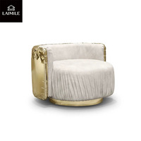 Fauteuil d'appoint moderne de luxe en velours, pivotant, avec base en métal doré, pour salon, villa, hôtel