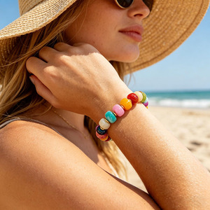 Pulsera de cuentas de resina acrílica colorida estilo bohemio Duoying <span class=keywords><strong>para</strong></span> mujer, brazalete elástico con cuentas de ábaco <span class=keywords><strong>para</strong></span> verano y playa, joyería. - Product Image 3