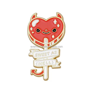 Devil Heart Quirky Hell Candy Design Lollipop Pin Broche de aleación único para accesorios de atuendo Artesanía de metal - Product Image 6