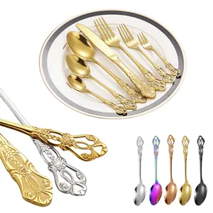 Vintage Hotel Restaurant Cutlery Set Knife Fork And Spoons Glossy Gold Stainless Steel Luxury Wedding Flatware Sets