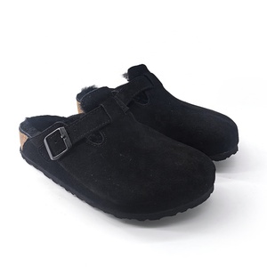 Fashion Handmade Warm <strong>Black</strong> Suede <strong>Slippers</strong> Soft Cork Sole Buckle Branded Indoor Outdoor Women Men Shearling Sandals Wood Shoes - Product Image 3