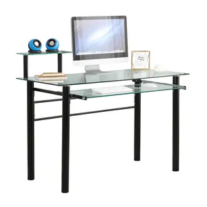 Компьютерный стол из прозрачного стекла, современный стол для дома и офиса с выдвижной клавиатурой, компьютерный стол