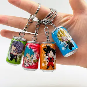 4cm Anime Cartoon Canned Drink Bottle Keyring Mini Goku Vegeta Alloy keychain