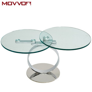 Mesa auxiliar extensible convertible moderna para sala de estar, pata de junta tórica, tapa de cristal móvil, rotación de dos capas, muebles convertibles giratorios - Product Image 4