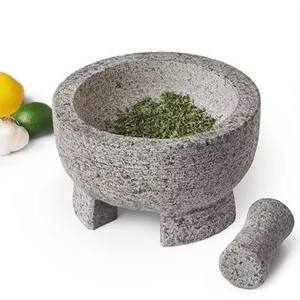 <span class=keywords><strong>Molcajete</strong></span> de Granito Gris Ecológico, Mortero y Pilón de Piedra, Redondo, Duradero, Apto para Alimentos, Utensilios de Cocina - Product Image 1