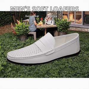 Mocasines huecos de cuero de microfibra adecuados para todas las estaciones para hombre con plantilla de EVA suela suave blanco negro zapatos náuticos perezosos tallas 38-47 - Product Image 5