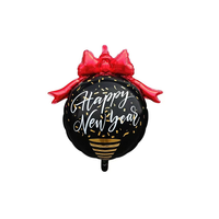 Ballon en aluminium en forme de boule de Noël de 30 pouces avec pompon et nœud de Père Noël pour les fêtes et les décorations du Nouvel An