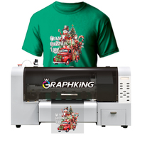 Graphking Factory A3 Tamaño Cabezales dobles DTF Impresora Impresión Camiseta Ropa Prendas Telas Plotter Máquina con polvo de agitación