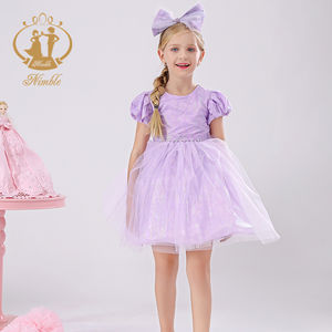 Agile di Alta Qualità Delle Ragazze Del Vestito Da Partito Maniche Bolla 100% Cotone Foderato Viola Verde Angelo Vestiti Delle Ragazze di Fiore del Vestito - Product Image 5