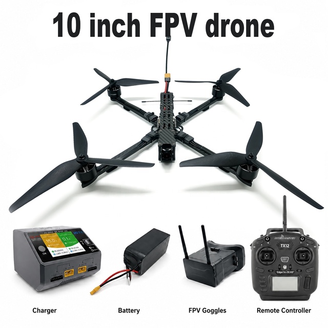 10 Inch Long Range FPV Drones Kit with Goggles & TX12 Transmitter | Professional Industrial UAV