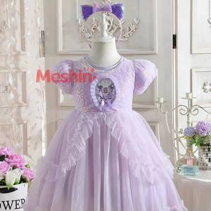 Robe d'été pour filles MS 2024, tendance, Kuromi Princess, petite fille, manches courtes, en maille, motif de personnage pour enfants - Product Image 1