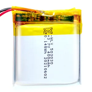 503030 3.7v 400mah נטענת Lipo סוללה Kc Iec62133 מוסמך ליתיום פולימר סוללה עם שני קווים