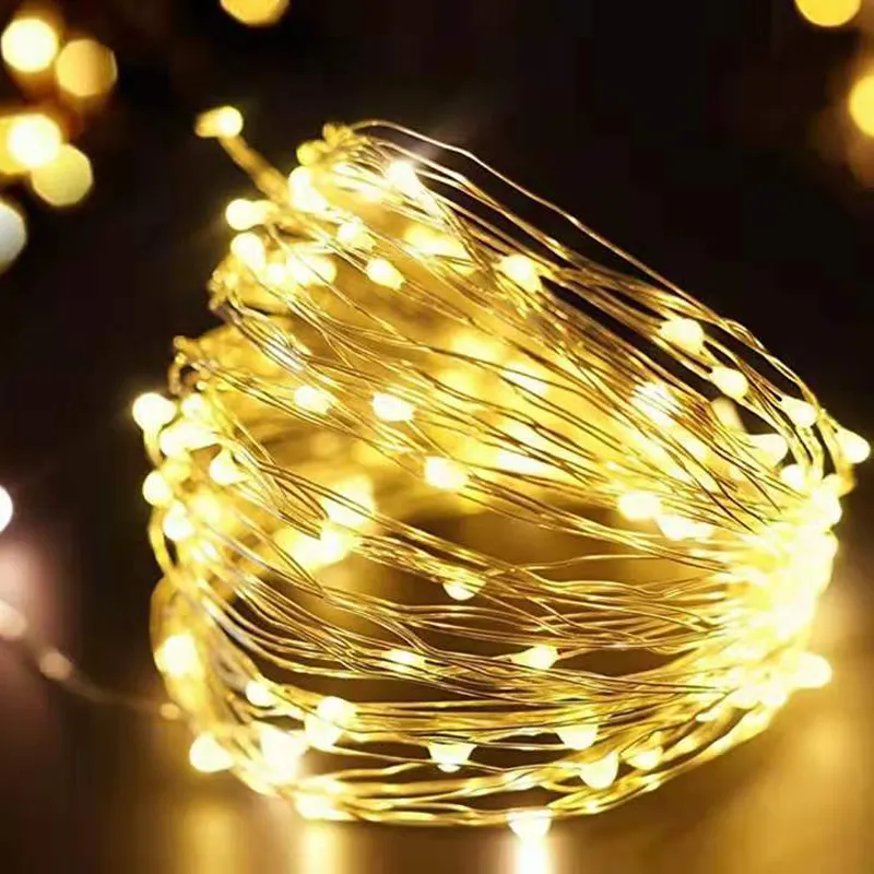 LED String Light Silver Wire Fairy Warm White Garland Home Christmas Tree Wedding Party Outdoor Decoration Powered By USB 10m