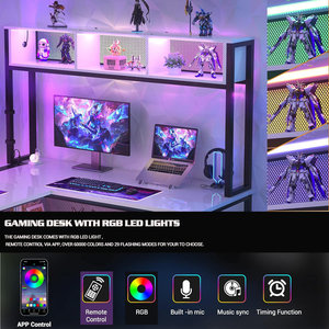 AJUNION L-Shaped Gaming <strong>Desk</strong> <strong>with</strong> Charging Station Storage Shelves USB Ports Multi-functional Computer <strong>Desk</strong> For Study White