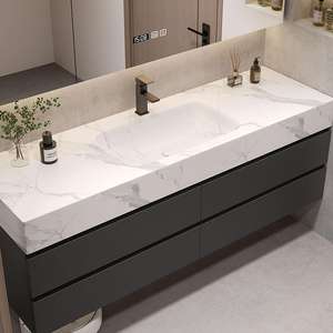 Mueble de baño personalizado, lavabo de <span class=keywords><strong>inodoro</strong></span> y lavabo con losa de <span class=keywords><strong>roca</strong></span>, lavabo integrado de flexión en caliente y lavabo de cerámica sin costura - Product Image 4