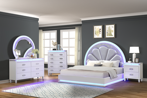 <b>Queen</b> <b>Size</b> Modern Adjustable LED Storage <b>Bed</b> with Wood Upholstery in Milky White - Product Image 5