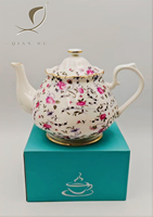 Nouveauté 2026, service à thé en porcelaine fine anglaise QIAN HU, véritable bordure dorée, motif de cheval, théière, 2 tasses à café ou à thé