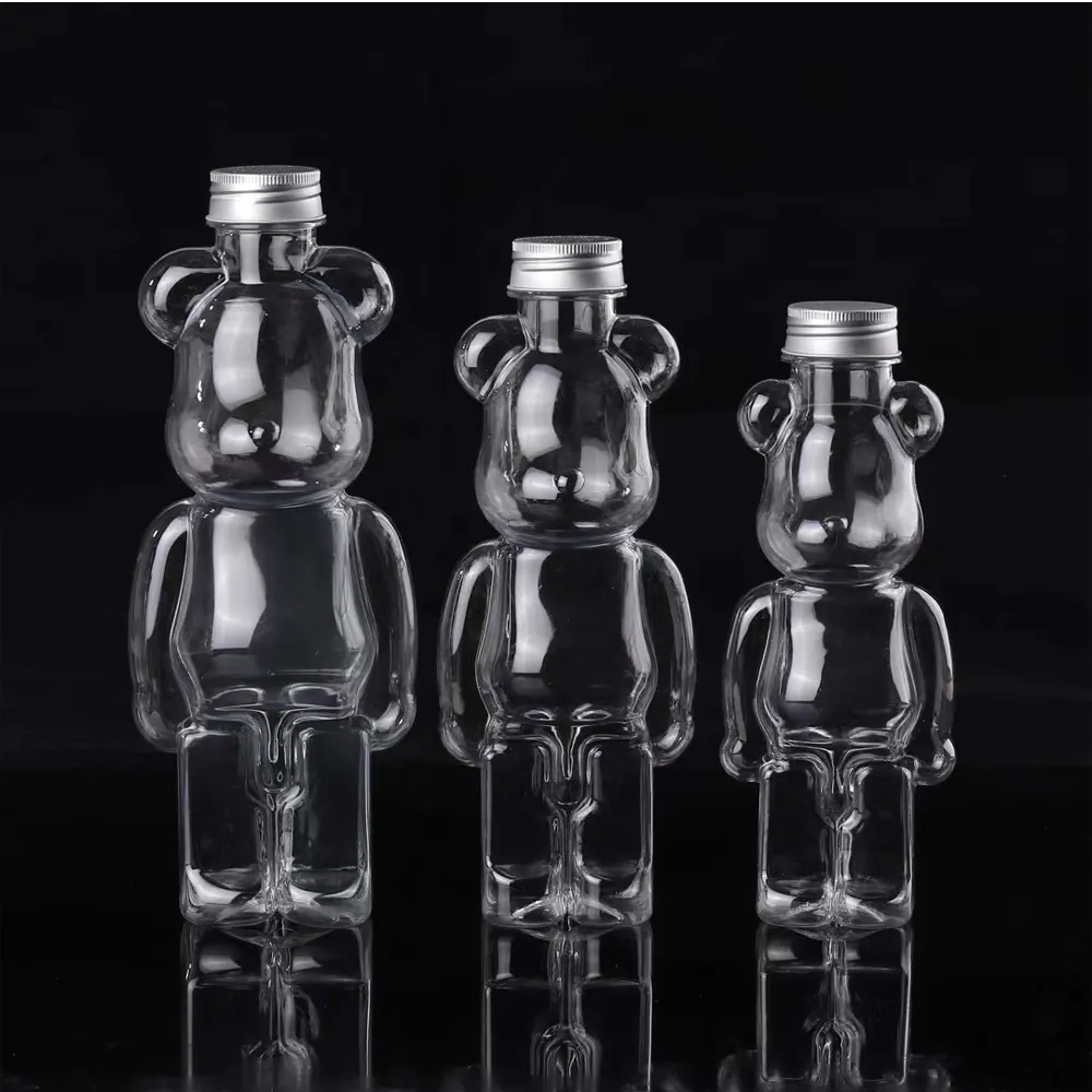 Bouteille à boire en plastique transparent, ourson pour jus, ours à lait, pour le thé, en forme d'ours, avec couvercle, de 500ml, 1 pièce