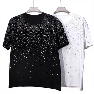 เสื้อยืดผู้ชายสีดำประดับเพชรหรูหรา ระยิบระยับ ทรงโอเวอร์ไซส์ ผ้าถัก 100% คอตตอน แขนสั้น แห้งเร็ว ระบายอากาศได้ดี - Product Image 2