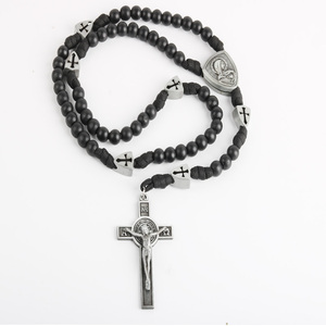 Rosario Católico <span class=keywords><strong>de</strong></span> Madera Trenzada con Cordón <span class=keywords><strong>de</strong></span> Paracord, Collar con Crucifijo <span class=keywords><strong>de</strong></span> San Benito y Medalla <span class=keywords><strong>de</strong></span> la Virgen María, Joyería Religiosa - Product Image 2