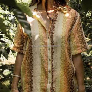 OEM Custom 2 Piece Set Women <b>Short</b> <b>Sleeve</b> <b>Shirts</b> and Pants Women Printed Hawaiian Loose <b>Linen</b> Set Womens - Product Image 2