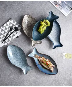 13.5 inç customjapon balık şekilli porselen tabağı servis tabağı suşi tatlı tepsisi mermer seramik dikdörtgen plaka