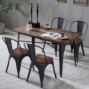 Mesa de Comedor de Madera Sólida Estilo Industrial Americano Billy Dobem, Muebles de Restaurante, Silla de Acero - Product Image 1