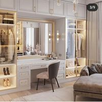 Table de maquillage intégrée moderne avec miroir LED, table de toilette personnalisée pour chambre à coucher, armoire de rangement, meubles de luxe