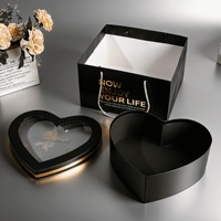 Shaher Marke Luxuriöse Mattschwarze Herzförmige Blumen-Geschenkbox mit Klarsichtfenster, Vierfarbiger Aufdruck, Individuelles Logo, Stabile Kartonbox