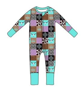 Teebhaw Combinaison à fermeture éclair pour tout-petits, patchwork, imprimé crâne de vache, pyjama tricoté - Product Image 6