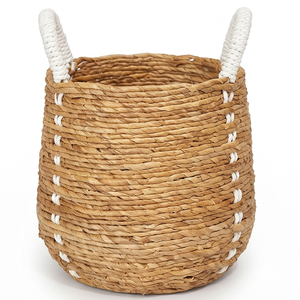 Panier à linge en osier naturel haut avec poignées blanches, panier de rangement décoratif en rotin tressé à la main pour jouets et décoration intérieure - Product Image 1