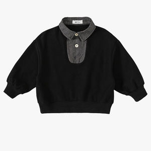 Sudadera para Niños de Manga Larga con Cuello Polo y Detalles en Mezclilla, Estilo Moderno para Primavera y Otoño - Product Image 5