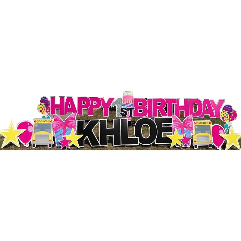 Happy Birthday Custom Printed Corrugated Plastic Lawn christmas Letters Holiday advertising outdoor Yard Signs with H-stakes