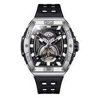 Montre mécanique automatique de luxe pour homme, boîtier en acier inoxydable, bracelet en caoutchouc, boîtier ovale, résistance à l'eau 3BAR, fermoir caché