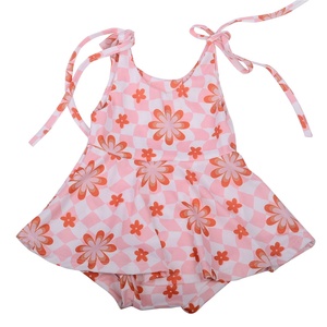OEM/ODM Top de Verano para Niñas con Tirantes Ajustables, Estampado de Leopardo, Peplum con Cordón, de Algodón RIB Tejido con Efecto Burbuja y Frenulum Toller - Product Image 1