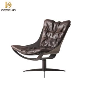 كرسي كرسي عصري فاخر بسيط ومخصص اللون للاسترخاء جلد طبيعي كرسي دوار بلكنة مريح - Product Image 1