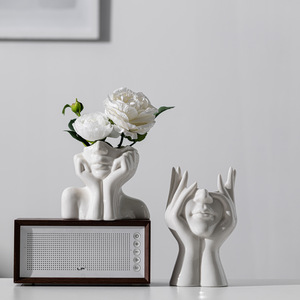 Ornamento di arte del corpo bianco <span class=keywords><strong>con</strong></span> supporto del viso <span class=keywords><strong>vaso</strong></span> in ceramica creativo per la decorazione della casa - Product Image 4